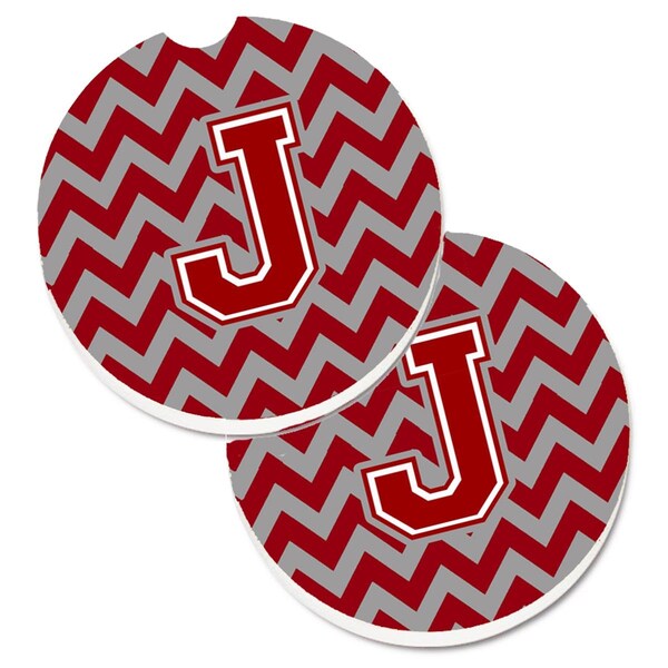 Carolines Treasures Letter J Chevron Maroon and White Set of 2 Cup Holder Car Coaster CJ1049-JCARC - main